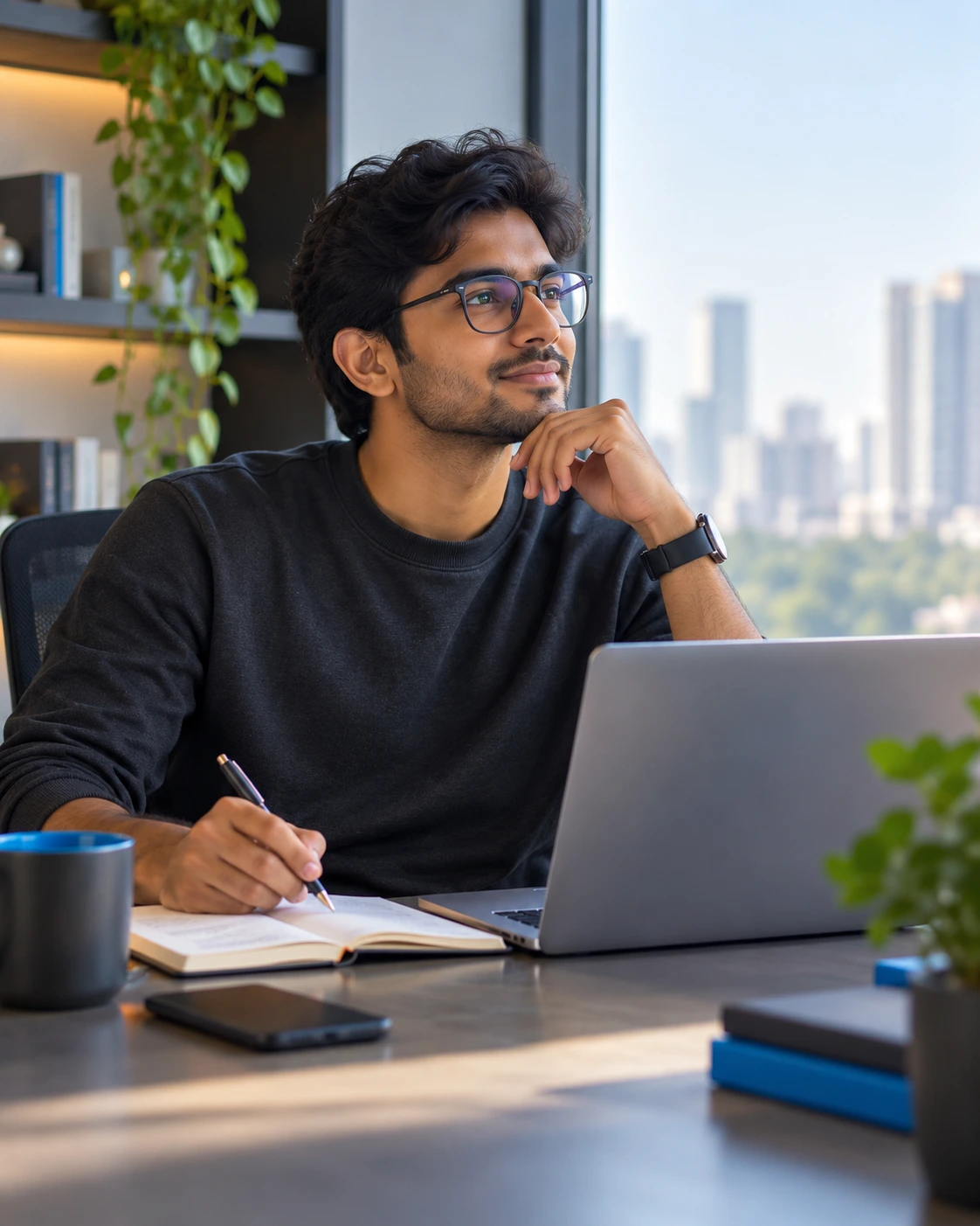 Student thinking through his startup plans